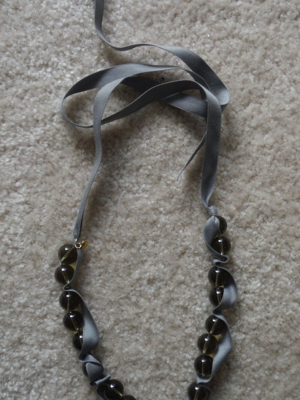 J Crew Smoky Grey Pools of Light Necklace Bubble Bead Ribbon